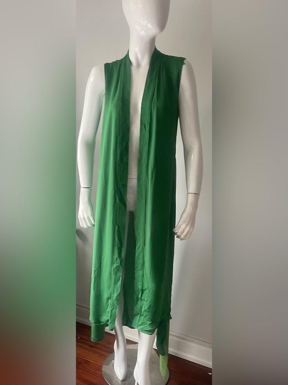 Massimo Dutti Silk Green Wrap Caftan Dress Midi Relaxed Fit Medium - Picture 4 of 8